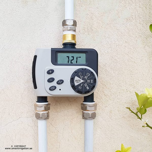 Orbit 94148 Buddy II 2 Outlet Watering Timer installed in garden