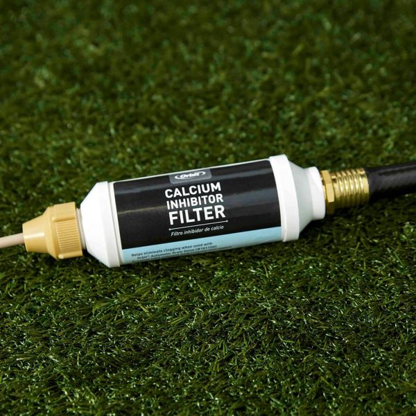 Orbit 10109W Mist Calcium Inhibitor Filter installed on hose before the mist cooling system
